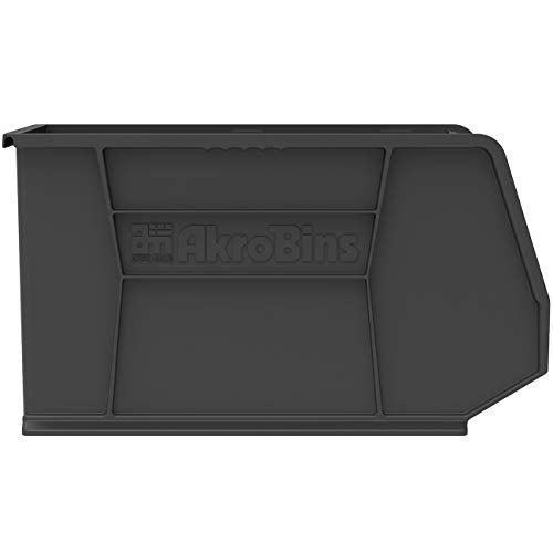 Akro-Mils 30265 AkroBins Plastic Storage Bins, 18"x8.25"x9", Black, 6-Pack | Space-Saving Stackable Bins for Garage, Pantry, Craft Organization - color: Black