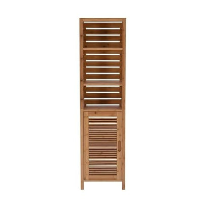 Pemberly Row Tall Bamboo Linen Cabinet, 61.75 in Height, 6-Shelf Tower, Natural Brown Finish, Solid Bamboo Construction, Versatile Storage for Bathroom or Home Organization
