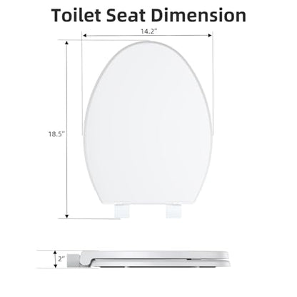 19 Inch Elongated Toilet Seat, Durable PP Construction, Full Flat Design with Plain Cover, Quick-Release Hinges for Easy Removal, Easy Clean White Finish, Fits Most Standard Elongated Toilets - size: Elongated full flat toilet seat