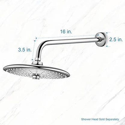 OFFO Shower Arm with Flange, 16 in Wall Mount Replacement Angle Shower Head Arm Wall-Mounted For Fixed Shower Head & Handheld Showerhead, Chrome - color: Chrome, style: 16 in