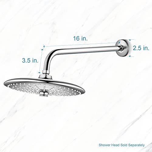 OFFO Shower Arm with Flange, 16 in Wall Mount Replacement Angle Shower Head Arm Wall-Mounted For Fixed Shower Head & Handheld Showerhead, Chrome - color: Chrome, style: 16 in