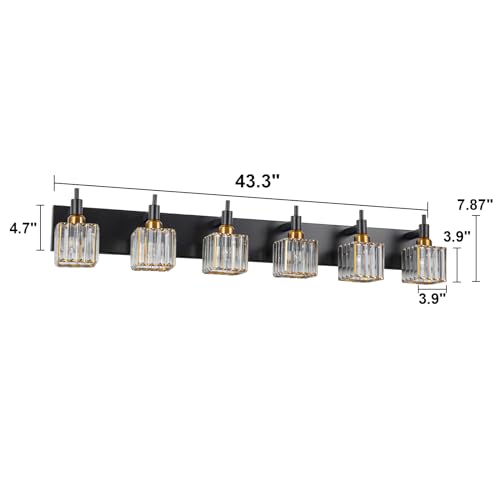 6-Lights Crystal Bathroom Vanity Light Black Gold Modern Bathroom Lighting Fixtures Over Mirror, Wall Light Fixtures - color: Black Gold-Square Shade, size: 6-Light