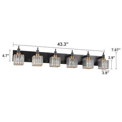 6-Lights Crystal Bathroom Vanity Light Black Gold Modern Bathroom Lighting Fixtures Over Mirror, Wall Light Fixtures - color: Black Gold-Square Shade, size: 6-Light