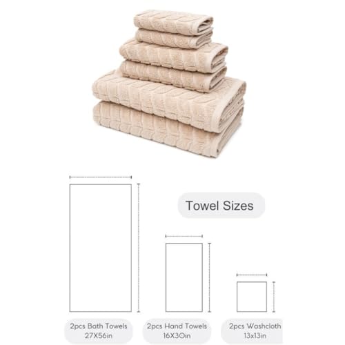 BAGNO MILANO Turkish Cotton Bath Towels, Hand Towels - Soft Plush Jacquard Collection - Highly Absorbent Towel Set (Sand Beige, 6 pcs Towel Set) - color: Sand Beige, size: 6 pcs Towel Set