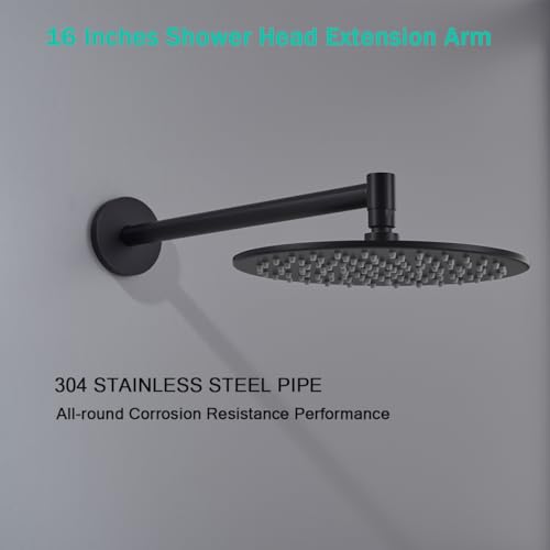 Shower Arm,16 Inch Rain Shower Head Extension Extender, With Flange and Teflon Tape, Made of Thicken Stainless Steel for Bathroom Rainfall Shower,Matte Black,SE-91088-16MB - color: Matte Black(91088)
