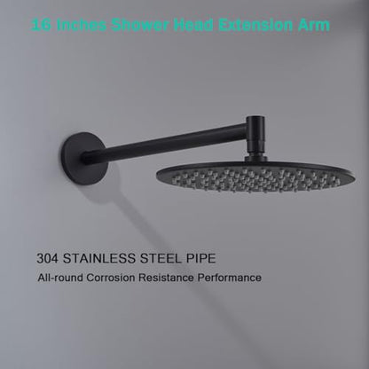Shower Arm,16 Inch Rain Shower Head Extension Extender, With Flange and Teflon Tape, Made of Thicken Stainless Steel for Bathroom Rainfall Shower,Matte Black,SE-91088-16MB - color: Matte Black(91088)