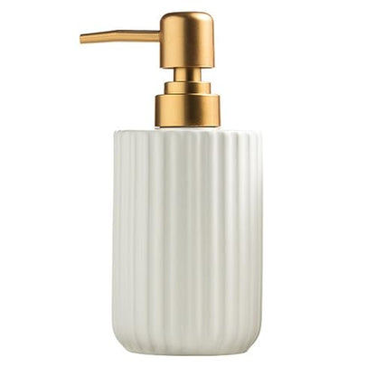 Chic Soap Dispenser, Vertical Stripe Design with Gold Pump(Yellow) | Cylinder-Shaped Ceramic Lotion Dispenser - color: White