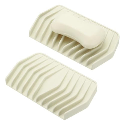 uxcell 2Pcs Soap Dish with Drainage, Silicone Self Draining Soap Bar Holder Sponge Shampoo Bars Tray for Bathroom, Shower, Bathtub, Kitchen, or Countertop(Beige White) - color: Beige White