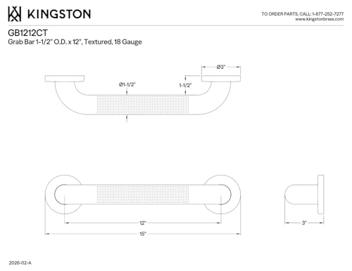 Kingston GB1212CT Stainless Steel Grab Bar, Brushed Stainless Steel - size: 12-Inch Grab Bar with 1.5-Inch Outer Diameter, style: GB1212CT- Concealed Flange Textured