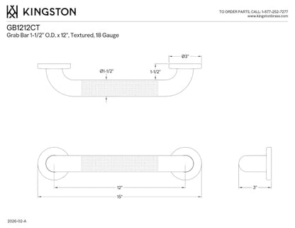 Kingston GB1212CT Stainless Steel Grab Bar, Brushed Stainless Steel - size: 12-Inch Grab Bar with 1.5-Inch Outer Diameter, style: GB1212CT- Concealed Flange Textured