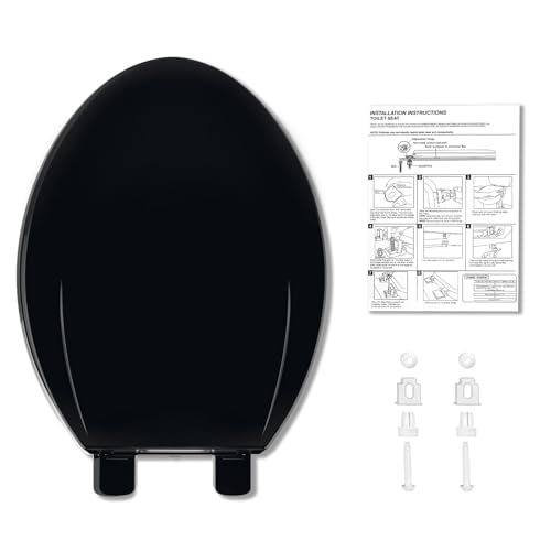 GarveeTech Enlongated Toilet Seat, Slow Close Toilet Cover Seat for Easy Clean and Stain-Resistant, Plastic Toilet Seat With Cover, Quick-Release Hinges and Quick-Attach Hardware, Black - color: Black, size: Elongated