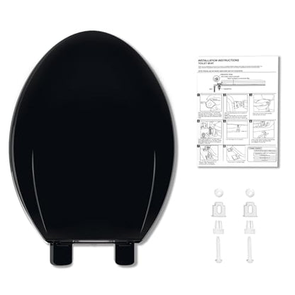 GarveeTech Enlongated Toilet Seat, Slow Close Toilet Cover Seat for Easy Clean and Stain-Resistant, Plastic Toilet Seat With Cover, Quick-Release Hinges and Quick-Attach Hardware, Black - color: Black, size: Elongated