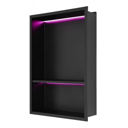 12 * 18In RGB LED Light Shower Niche, 2-Tier Stainless Steel Recessed Storage with Remote Control, Black No Tile Needed Wall Niche for Bathroom Storage Built-in Installation (12x18in RGB) - size: 12x18in RGB