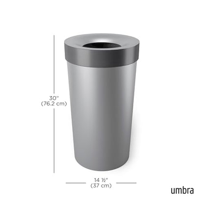 Umbra Vento Kitchen Trash Can, Open Top Bin, 16.5 Gallon, Grey/Nickel | Brushed metal accents, bag concealing design, easy wipe clean, fits home and office, durable plastic - color: Grey/Nickel