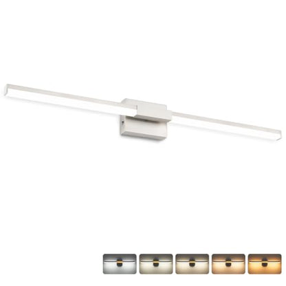 SOLFART Bathroom Lights Over Mirror 40-Inch: Brushed Nickel 5CCT Dimmable Bathroom Vanity Light, Solid Frosted Acrylic, Built-in Dimmer, 360 Degree Rotation, ETL IP44 - color: Brushed Nickel-5CCT, 5-Step Brightness Control, size: 40 inch