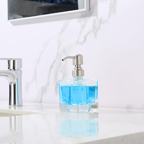 Square Bathroom Soap Dispenser Brushed Nickel, Glass Bottles with Stainless Steel Pump Cube Liquid Soap Dispenser Hand Kitchen - color: Brushed Nickel