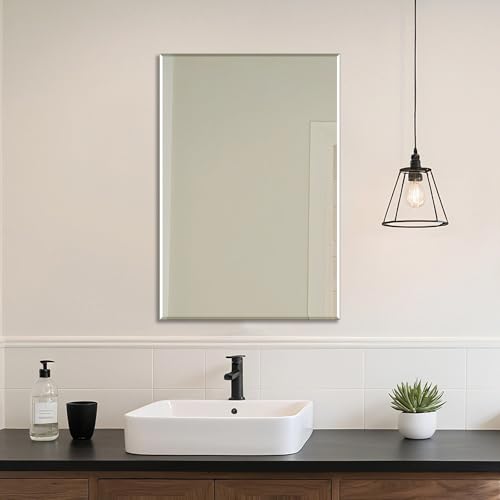 Ruomeng Wall Mirror Beveled Edge Frameless Mirror 24” x 36" Accent Mirror for Bathroom Vanity and Entryway - size: 36"L x 24"W