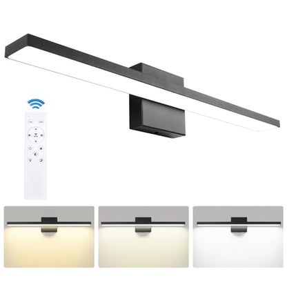 Ralbay 24in Dimmable Black Vanity Light with Remote Control Color Temperature Adjustable 20W Modern LED Bathroom Lighting Fixture - color: Black-Remote Control, size: 24 inch