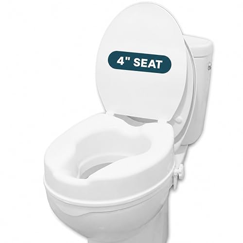 PEPE Mobility Raised Toilet Seat with Lid for Elderly 4" High | Fits Round and Elongated up to 15" Wide, Commode Seat with Sturdy Brackets, Medical Aid - color: 4 Inch
