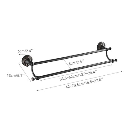 Oil Rubble Bronze Brass Double Towel Bar, Adjustable 15.5 to 27.5 Inch Bath Towel Bar Rack for Bathroom Towel Holder, Wall Mounted Black Bathroom Hardware Accessories,Pattern Carving Design - color: Double Towel Rack