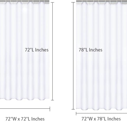 Hibate White (72x78 Inches) Fabric Shower Curtain Liners Hotel Quality Machine Washable Bath Bathroom w/12pcs Hooks - color: White, size: 72"W x 78"L (Pack of 1)
