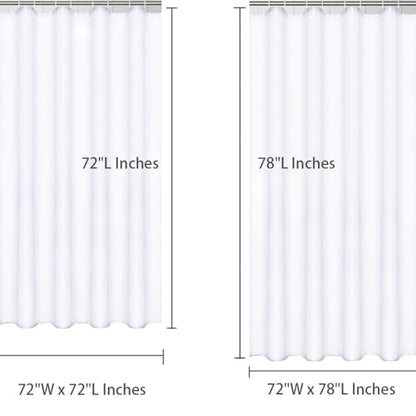 Hibate White (72x78 Inches) Fabric Shower Curtain Liners Hotel Quality Machine Washable Bath Bathroom w/12pcs Hooks - color: White, size: 72"W x 78"L (Pack of 1)