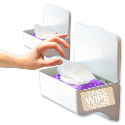 Bathroom Wipes Holder Dispenser with Shelf – Restroom Organizer & Wipe Holder for Bathroom – Tool Free Wall Mounted Baby Wipe Holder White, 2 Pack - color: White 2 Pack