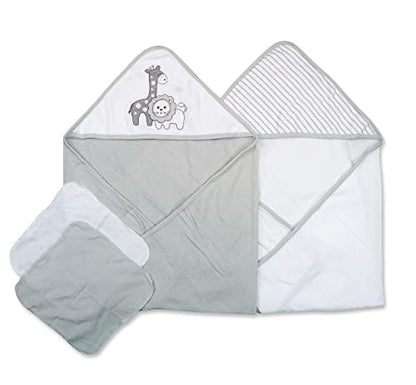 Spasilk Bath Hooded Towels & Washcloths Set for Babies, 2 Hooded Terry Bath Towels & 2 Washcloths, Grey Lion - color: Gray Lion