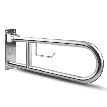 Toilet Grab Bar Stainless Steel Handicap Rails Grab Bars Bathroom Support for Elderly Disabled Safety Hand Railing Guard Frame Shower Assist Aid Handrails Hand Grips (23.6 Inches with Paper Holder) - size: 23.6 Inches with Paper Holder