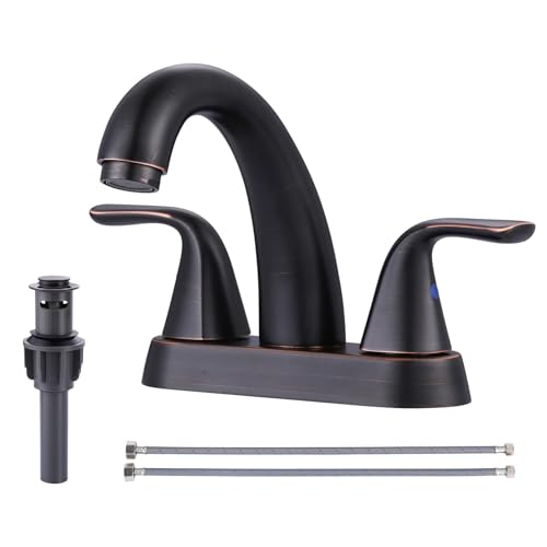 Bathroom Sink Faucet Oil Rubbed Bronze, 4 Inch Centerset Bathroom Faucet | ALEASHA 2 Handles Vanity Faucet with Pop Up Drain Stopper, RV Lavatory Vanity Faucets with Aesthetic Appeal - color: Oil Rubbed Bronze