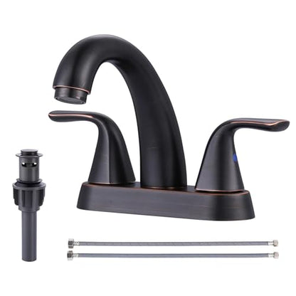 Bathroom Sink Faucet Oil Rubbed Bronze, 4 Inch Centerset Bathroom Faucet | ALEASHA 2 Handles Vanity Faucet with Pop Up Drain Stopper, RV Lavatory Vanity Faucets with Aesthetic Appeal - color: Oil Rubbed Bronze