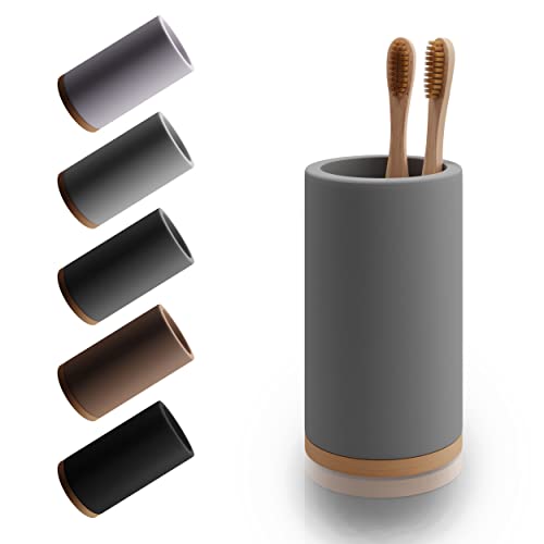 Matani Bamboo Toothbrush Holder Diatomite Tooth Brush Organizer - Storage Stand for Small Bathroom & Counter - Removable Base & Drain Holes, Water-Absorbent & Quick-Drying (Grey) - color: Grey