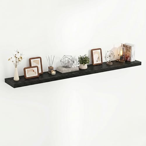 Acovy 72 Inch Floating Shelves, 3D Textured Wood Grain, 72"x9.25"x1.5" Inch Deep Floating Shelves for Wall, Wooden Shelves for Bathroom, Bedroom, Living Room, Black, 1 Piece - color: Black, size: 72"x9.25"-1pc