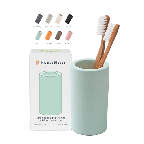 Fast-Drying Diatomite Toothbrush Holder - Bathroom Countertop Organizer Stand for Toothpaste, Makeup Brushes, Razors & Accessories (Mint Green) - color: Mint Green