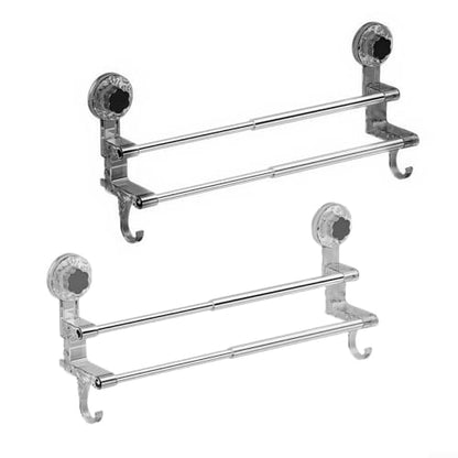 Adjustable Suction Cup Towel Bar, 19-31 Inch Double Towel Rack for Shower Bathroom, No Drill Removable Wall Mount Holder for Tiles Glass Mirror, Strong Grip Stainless Steel and PC(Gray)
