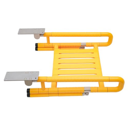 Folding Shower Seat Wall Mounted, Fold Down Shower Chair with Armrests, 440.92 lbs Capacity, Yellow Wall Mounted Bath Seat for Elderly Pregnant Disabled, Stainless Steel Frame, 90° Foldable
