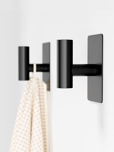 GWAAZXGZ Wall Towel Hooks, Heavy Duty Adhesive Hooks(Black, 2 Pack) | Self-Adhesive, Stainless Steel, Rust Resistant, No Drill, Easy Install, Space Saving - color: Black, size: 2 Pack
