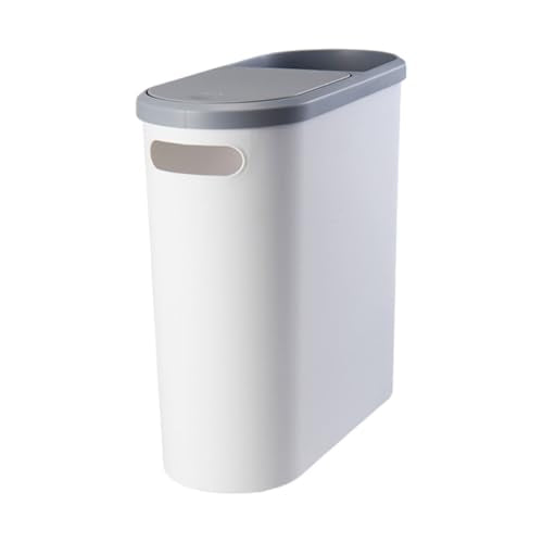Slim Bathroom Trash Can with Press Top Lid, 2.1 Gallon Slim Garbage Can Bathroom with Press Top Lid, White Rectangular Trash Bin Waste Basket for Toilet, Bedroom, Camper (Gray)