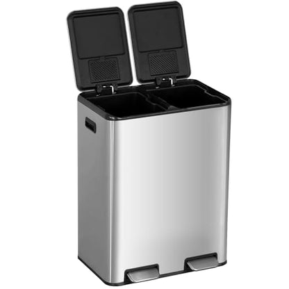16 Gallon Stainless Steel Foot Pedal Trash Can,Rectangular Removable Inner Buckets Dual Compartment Recycling Large Capacity 60 Liter (30Lx2) Kitchen Garbage Can with Soft Close Lid for Kitchen Office - style: Dual Lid(60L)