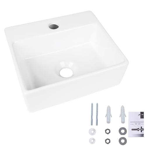 Wall Hung Bathroom Vessel Sink, QISHKA 13" X 11.5" Rectangular Floating Ceramic Wash Hand Basin White Wall Mount Vanity Sink for Small Bathroom and Small Cloakroom - size: 13.2" x 11.5" x 4.5"
