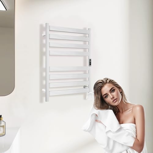 Heated Wall Mounted Electric Towel Warmer Rack,Timer & Temperature Control, 8 Bar Stainless Steel Towel Heater for Bathroom (White, 8 Bars) - color: White, size: 8 Bars
