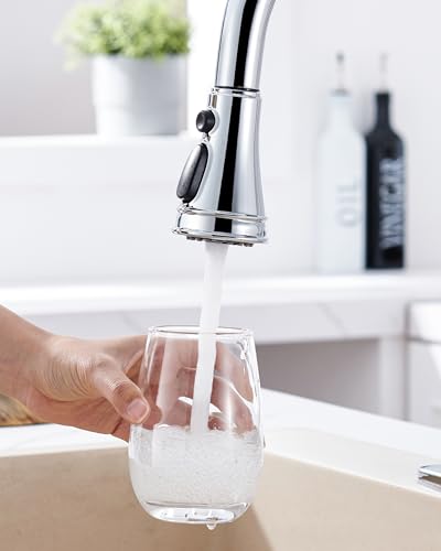 Kitchen Faucet Spray Head Replacement with 15 Adapters, 3-Function, Chrome | Pull Down Faucet Sprayer Head, Easy to Install, Compatible with Delta Moen Kohler, 3 Modes, for Kitchen Sink Faucet - color: Chrome