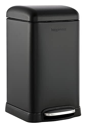 happimess Betty Retro Mini 3.2 Gal Step Trash Can, Charcoal Black | Soft-Close Lid, Fingerprint Proof, Removable Liner, Stainless Steel, Hands-Free Pedal - color: Black