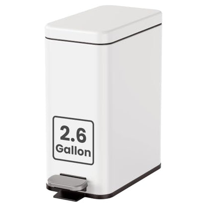 Cesun 2.6 Gallons Small Bathroom Trash Can with Lid Soft Close, White | Removable Inner Bucket, Small Stainless Steel Garbage Can for Bedroom/Office, Hands-Free Step Pedal, Fingerprint-Resistant - color: White