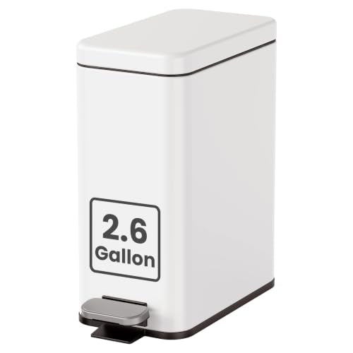 Cesun 2.6 Gallons Small Bathroom Trash Can with Lid Soft Close, White | Removable Inner Bucket, Small Stainless Steel Garbage Can for Bedroom/Office, Hands-Free Step Pedal, Fingerprint-Resistant - color: White