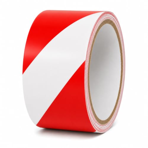 GGR Supplies Red & White Hazard Stripe Tape, 2 inches x 18 Yards | OSHA Compliant High Visibility PVC Vinyl Tape for Floors, Warehouses, Traffic Lanes, and Safety Marking - color: Red & White, size: 2 in. x 18 yds. (48mm)