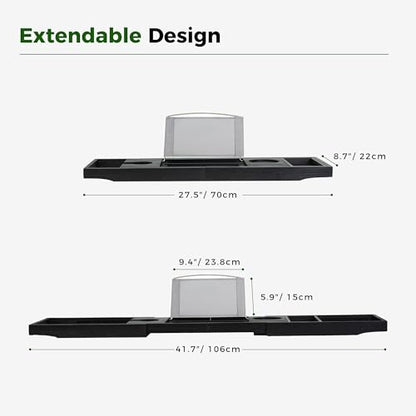 Utoplike Bamboo Bathtub Tray Caddy, Black Bath Tray Table for Tub | Adjustable Bathroom Organizer for Tub with Book Tablet, Wine Glass Cup, Towel Holder - color: Black