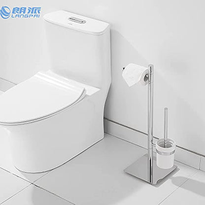 Freestanding Toilet Brush and Paper Holder Set Superior Hotel Luxury Style Join Roll Paper and Toilet Brush Non-Skid Sturdy Floor Stand Brass Chrome with White Ceramic Cup - color: Brass Toilet Brush and Roll Paper Holder Set
