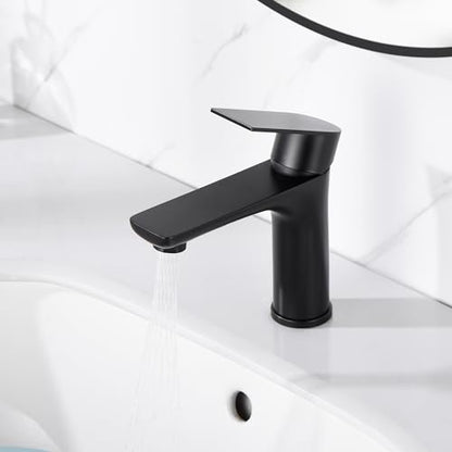 SUMERAIN Stainless Steel Bathroom Sink Faucet Lead-Free Matte Black Lavatory Faucet Single Handle | Stainless Steel, Lead-Free, Unique Flow Pattern, Water-saving, Easy DIY Install - color: Matte Black