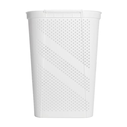 24" Plastic Hinged-Lid Rectangle Laundry Hamper, All Ages, White
